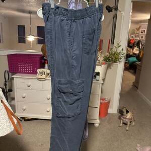 Quince Women's Vintage Wash Tencel Drawstring Cargo Pants in Midnight Blue